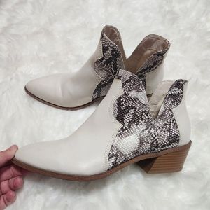 Fergalicious White and Snake Print Ankle Booties